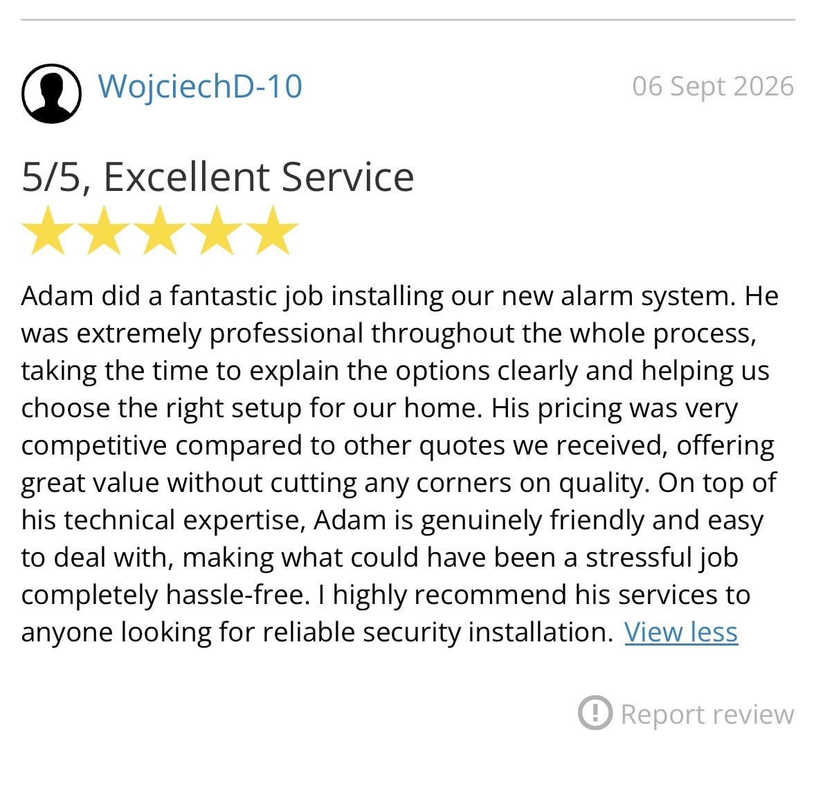 5-star customer review for Oakmere Advanced Solutions